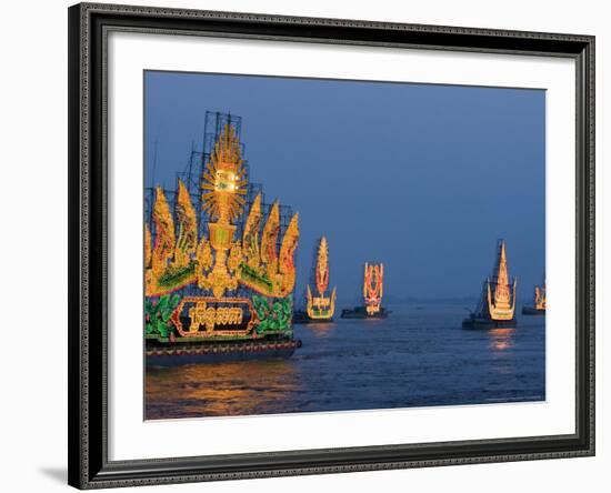 Cambodia's Illuminated Boats Make Their Way Along the Tonle Sap River-Heng Sinith-Framed Photographic Print