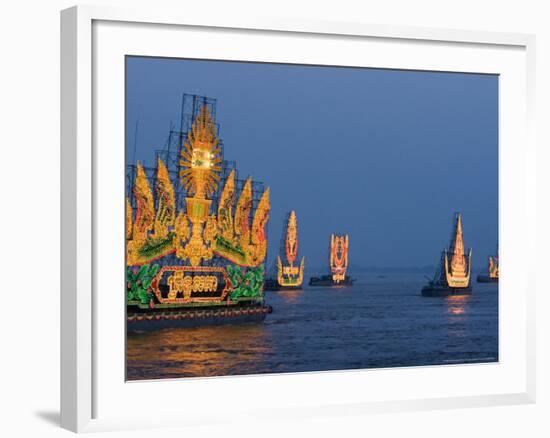 Cambodia's Illuminated Boats Make Their Way Along the Tonle Sap River-Heng Sinith-Framed Photographic Print