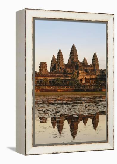 Cambodia, Siem Reap, Angkor, Aerial View of Village at Sunset-Walter Bibikow-Framed Premier Image Canvas