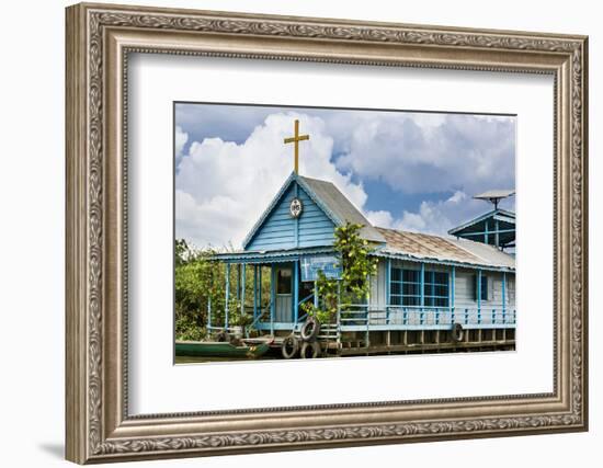 Cambodia, Tonle Sap, Siem Reap Province. a Floating Catholic Church on Lake Tonle Sap.-Nigel Pavitt-Framed Photographic Print