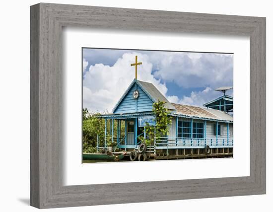 Cambodia, Tonle Sap, Siem Reap Province. a Floating Catholic Church on Lake Tonle Sap.-Nigel Pavitt-Framed Photographic Print