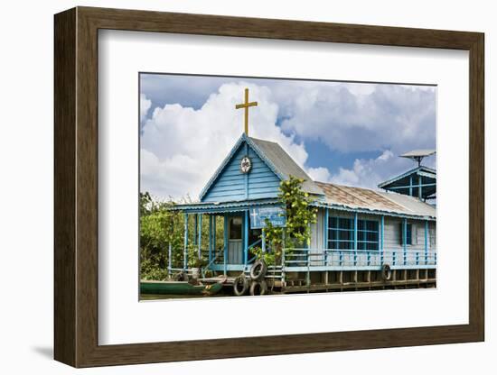 Cambodia, Tonle Sap, Siem Reap Province. a Floating Catholic Church on Lake Tonle Sap.-Nigel Pavitt-Framed Photographic Print