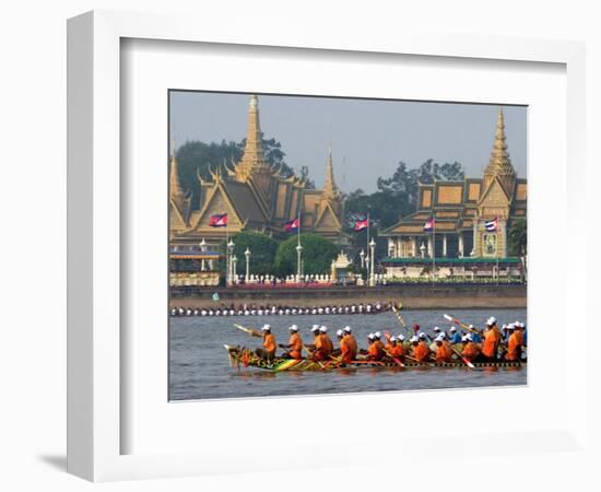 Cambodian Racers Row Their Wooden Boat-Heng Sinith-Framed Photographic Print