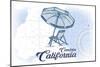 Cambria, California - Beach Chair and Umbrella - Blue - Coastal Icon-Lantern Press-Mounted Art Print