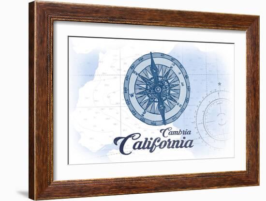 Cambria, California - Compass - Blue - Coastal Icon-Lantern Press-Framed Art Print