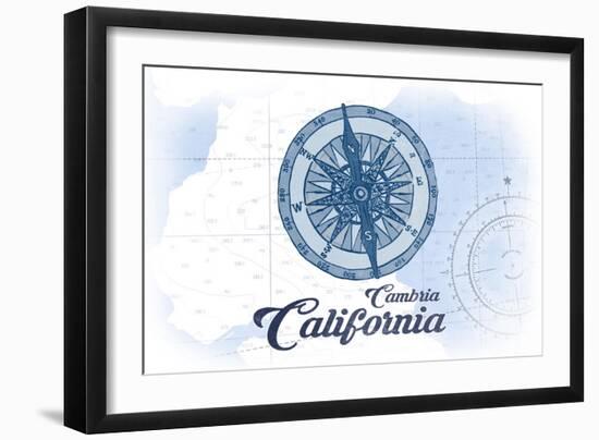 Cambria, California - Compass - Blue - Coastal Icon-Lantern Press-Framed Art Print