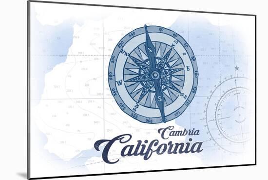 Cambria, California - Compass - Blue - Coastal Icon-Lantern Press-Mounted Art Print