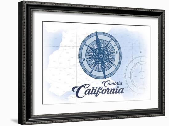 Cambria, California - Compass - Blue - Coastal Icon-Lantern Press-Framed Art Print