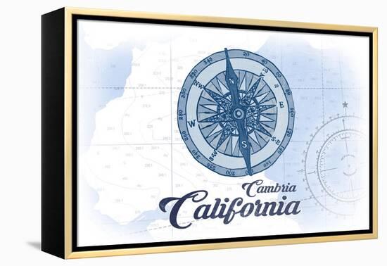 Cambria, California - Compass - Blue - Coastal Icon-Lantern Press-Framed Stretched Canvas