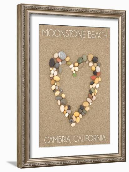 Cambria, California - Moonstone Beach - Stone Heart on Sand-Lantern Press-Framed Art Print