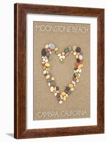 Cambria, California - Moonstone Beach - Stone Heart on Sand-Lantern Press-Framed Art Print