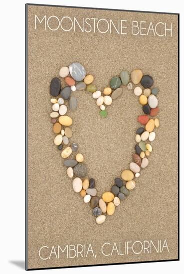 Cambria, California - Moonstone Beach - Stone Heart on Sand-Lantern Press-Mounted Art Print