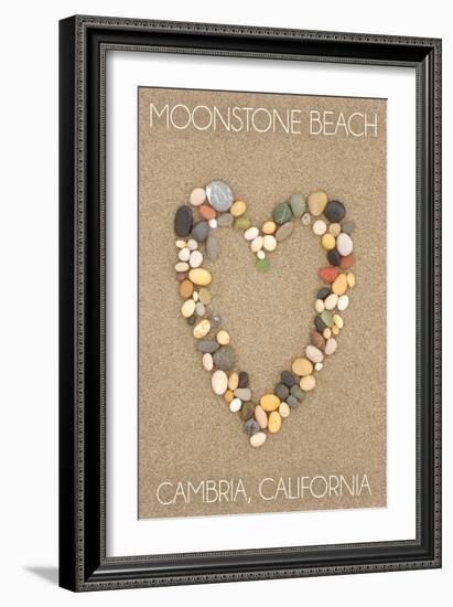 Cambria, California - Moonstone Beach - Stone Heart on Sand-Lantern Press-Framed Art Print