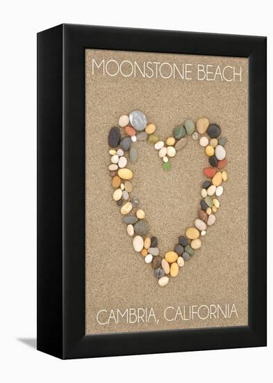 Cambria, California - Moonstone Beach - Stone Heart on Sand-Lantern Press-Framed Stretched Canvas