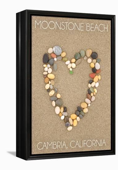 Cambria, California - Moonstone Beach - Stone Heart on Sand-Lantern Press-Framed Stretched Canvas