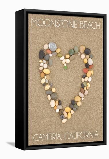 Cambria, California - Moonstone Beach - Stone Heart on Sand-Lantern Press-Framed Stretched Canvas