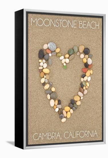 Cambria, California - Moonstone Beach - Stone Heart on Sand-Lantern Press-Framed Stretched Canvas