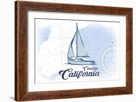 Cambria, California - Sailboat - Blue - Coastal Icon-Lantern Press-Framed Art Print