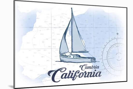 Cambria, California - Sailboat - Blue - Coastal Icon-Lantern Press-Mounted Art Print