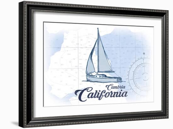 Cambria, California - Sailboat - Blue - Coastal Icon-Lantern Press-Framed Art Print