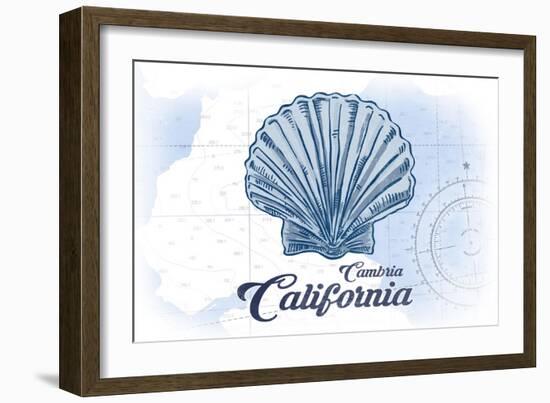 Cambria, California - Scallop Shell - Blue - Coastal Icon-Lantern Press-Framed Art Print