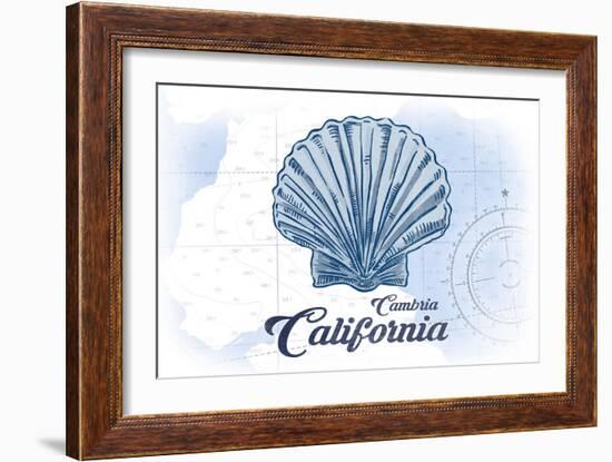 Cambria, California - Scallop Shell - Blue - Coastal Icon-Lantern Press-Framed Art Print