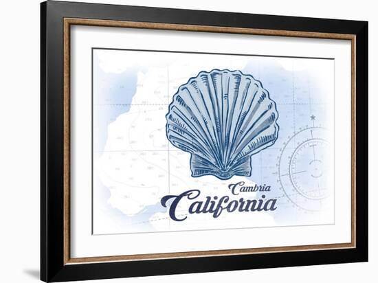 Cambria, California - Scallop Shell - Blue - Coastal Icon-Lantern Press-Framed Art Print