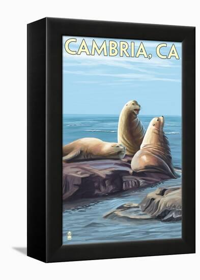 Cambria, California - Sea Lions, c.2009-Lantern Press-Framed Stretched Canvas