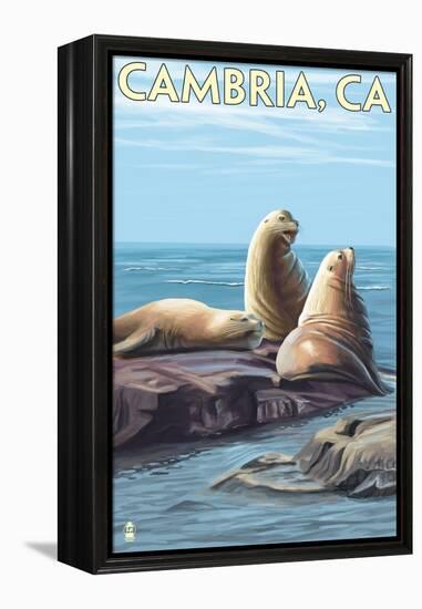 Cambria, California - Sea Lions, c.2009-Lantern Press-Framed Stretched Canvas