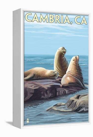 Cambria, California - Sea Lions, c.2009-Lantern Press-Framed Stretched Canvas