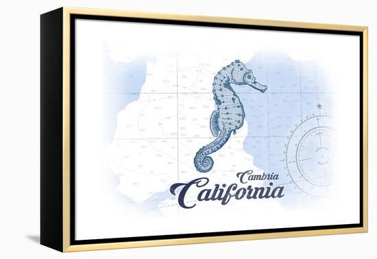 Cambria, California - Seahorse - Blue - Coastal Icon-Lantern Press-Framed Stretched Canvas