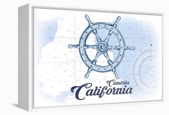 Cambria, California - Ship Wheel - Blue - Coastal Icon-Lantern Press-Framed Stretched Canvas