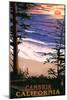 Cambria, California - Sunset & Surfers-Lantern Press-Mounted Art Print