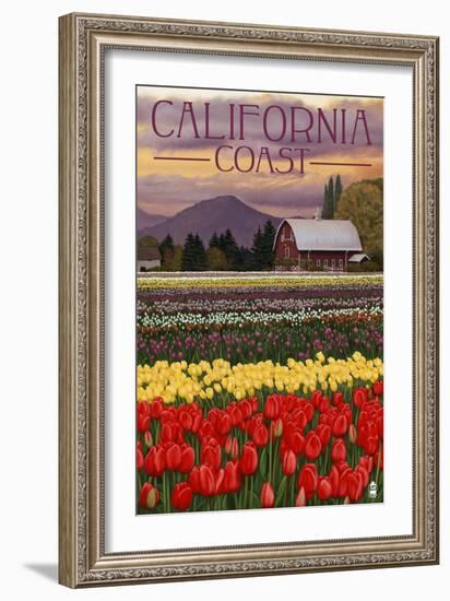 Cambria, California - Tulip Farm-Lantern Press-Framed Art Print