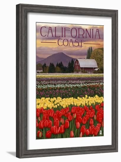 Cambria, California - Tulip Farm-Lantern Press-Framed Art Print