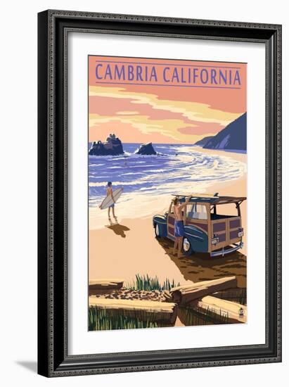 Cambria, California - Woody on Beach-Lantern Press-Framed Art Print