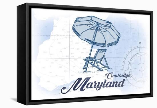 Cambridge, Maryland - Beach Chair and Umbrella - Blue - Coastal Icon-Lantern Press-Framed Stretched Canvas