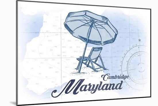 Cambridge, Maryland - Beach Chair and Umbrella - Blue - Coastal Icon-Lantern Press-Mounted Art Print