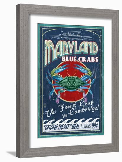 Cambridge, Maryland - Blue Crabs-Lantern Press-Framed Art Print