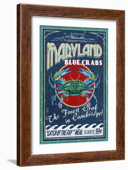 Cambridge, Maryland - Blue Crabs-Lantern Press-Framed Art Print