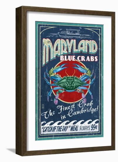 Cambridge, Maryland - Blue Crabs-Lantern Press-Framed Premium Giclee Print