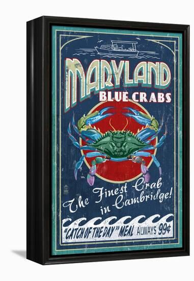 Cambridge, Maryland - Blue Crabs-Lantern Press-Framed Stretched Canvas