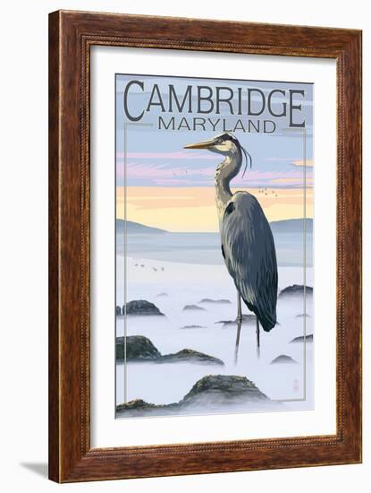 Cambridge, Maryland - Blue Heron and Fog-Lantern Press-Framed Art Print