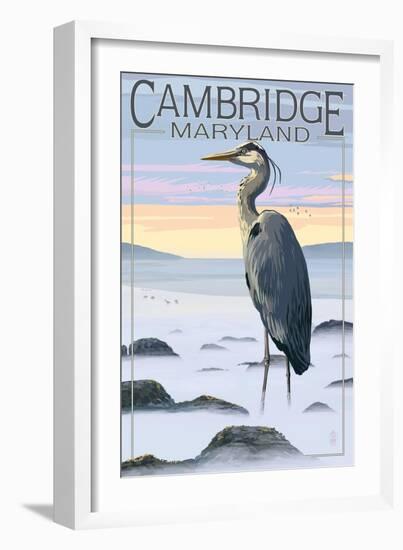 Cambridge, Maryland - Blue Heron and Fog-Lantern Press-Framed Art Print