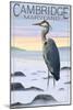 Cambridge, Maryland - Blue Heron and Fog-Lantern Press-Mounted Art Print