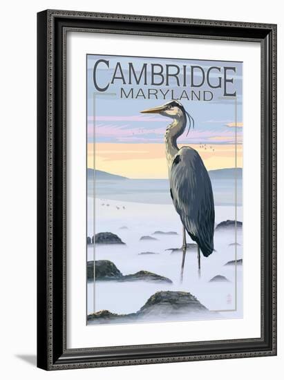 Cambridge, Maryland - Blue Heron and Fog-Lantern Press-Framed Art Print