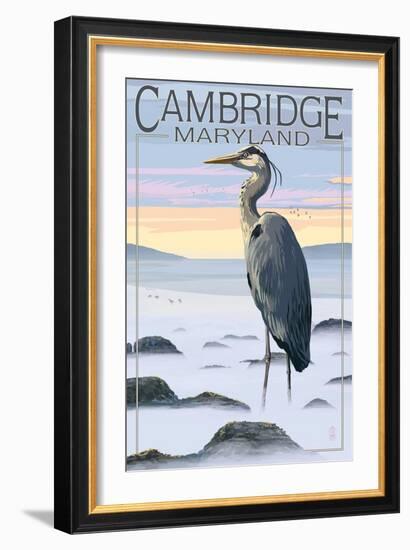 Cambridge, Maryland - Blue Heron and Fog-Lantern Press-Framed Art Print