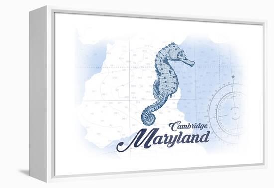 Cambridge, Maryland - Seahorse - Blue - Coastal Icon-Lantern Press-Framed Stretched Canvas