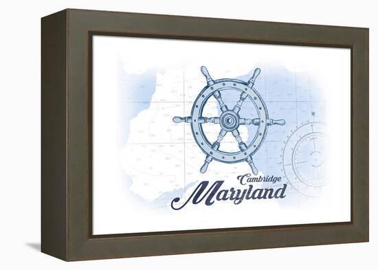 Cambridge, Maryland - Ship Wheel - Blue - Coastal Icon-Lantern Press-Framed Stretched Canvas