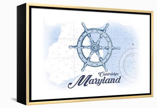 Cambridge, Maryland - Ship Wheel - Blue - Coastal Icon-Lantern Press-Framed Stretched Canvas